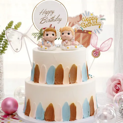 Vista 5 de UPKOCH Boy& Day Supplies - Decoración para tartas para niños, niñas interesantes y elegantes, para cumpleaños, biberón para niños, pareja, diseño