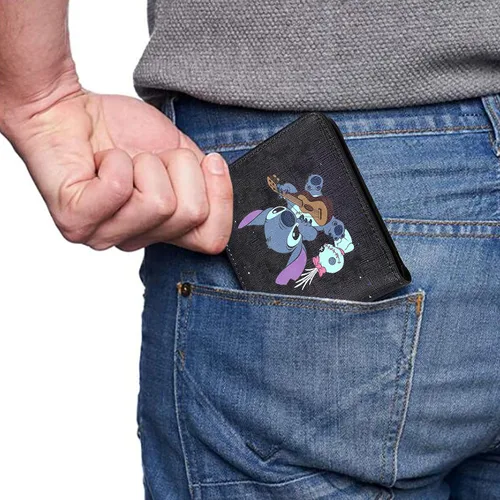 Vista 3 de Mulafnxal Cartera de cuero de dibujos animados, Puntada de violín, Minimalista