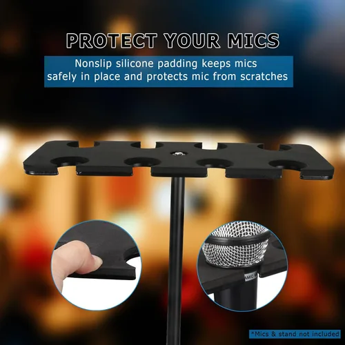 Vista 4 de Soporte para micrófonos múltiples, hasta 8 micrófonos, soporte ideal para organizar escenarios y exhibiciones, con adaptador roscado de 3/8"-16