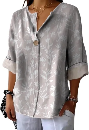 Vista 9 de domirica Camisas de manga corta con cuello en V para mujer, blusas elegantes con estampado floral y ajuste holgado, blusas básicas y cómodas