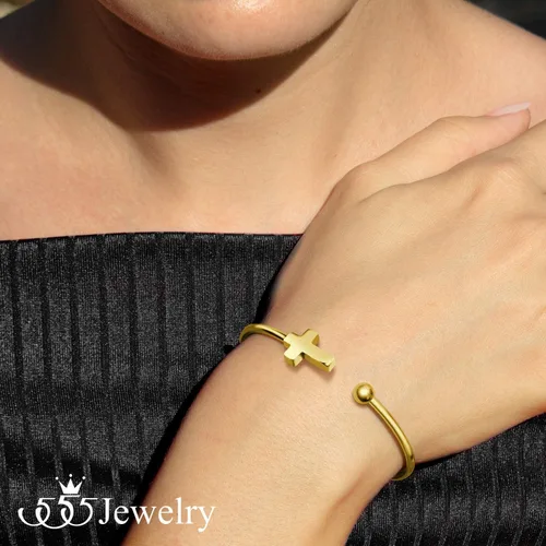 Vista 3 de 555Jewelry - Pulsera de acero inoxidable con símbolo religioso