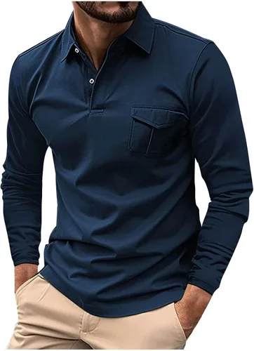 Vista 20 de Mens Long Sleeve Polo Shirts Casual Loose Button Down Shirt Big and Tall Gym Workout Tee Top Lightweight Pullover