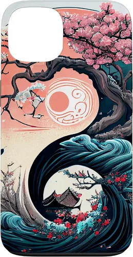 Vista 7 de Funda para iPhone 11 Pro Max Yin Yang Cherry Blossom Bonsái y Great Wave