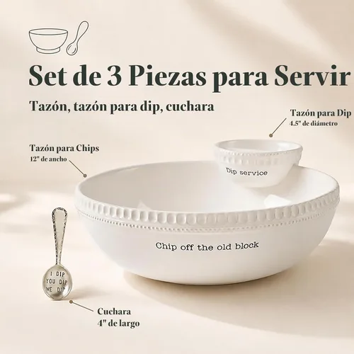 Vista 3 de Mud Pie con cuentas apiladas Chip y Dip Bowl