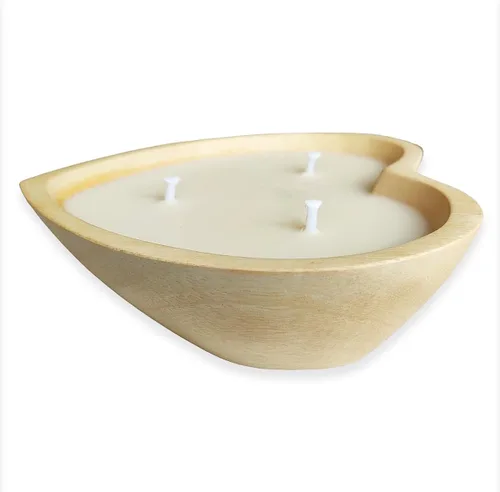 Vista 7 de Cuenco de madera con forma de corazón de 6 pulgadas, vela de cera de soja perfumada de lavanda, 3 mechas de 5 onzas, cuencos de masa decorativos
