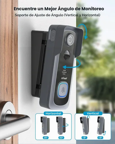 Vista 2 de ieGeek - Cámara de timbre inalámbrica de 2K sin suscripción con ángulo ajustable de 145°, timbre de video inteligente con timbre, detección