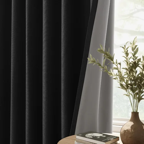 Vista 7 de Cortinas 100% opacas de 96 pulgadas de largo para sala de estar, dormitorio, verano, aislamiento térmico, lino sintético, cortinas opacas de techo a