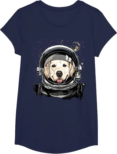 Vista 69 de Camiseta para amantes de los perros de los astronautas del espacio exterior Golden Retriever Lover, Negro