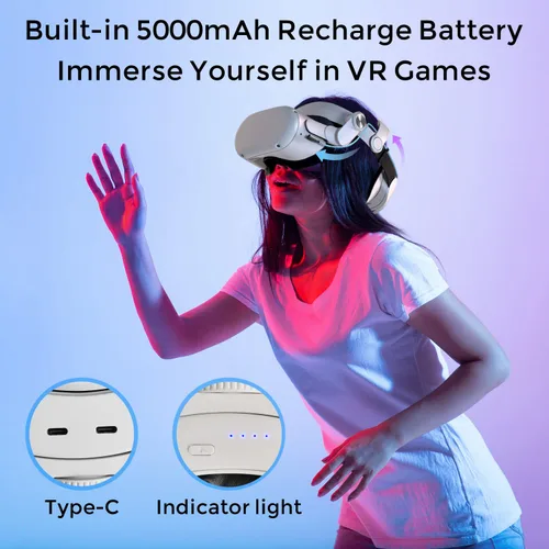 Vista 2 de Head Strap Compatible with MetaOculus Quest 2 with 5000mAh Battery, Sonicgrace Adjustable Lightweight Quest 2 Elite-Strap Replacement with Battery