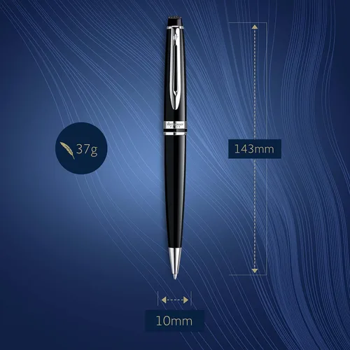 Vista 4 de Waterman Expert - Bolígrafo negro CT, punta media, bolígrafo hemisferio de tinta azul, acero inoxidable con borde cromado, punta media con cartucho