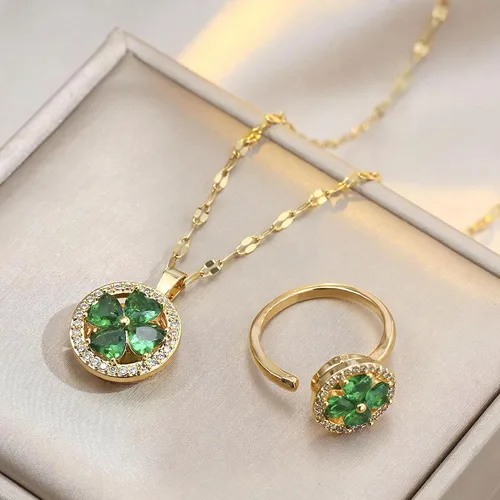 Vista 5 de Collar para ansiedad, anillos para la ansiedad para mujeres, anillos de trébol de cuatro hojas, anillo de preocupación de color dorado