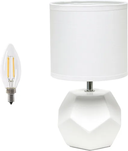 Vista 8 de Simple Designs LT2065-GRY-LB - Mini lámpara de mesa geométrica de prisma redonda de 10.24" con pantalla de tela a juego, bombilla LED incluida, gris