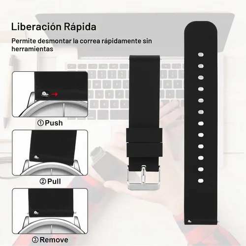 Vista 5 de cobee 2 correas de reloj de silicona, correas de reloj suaves impermeables de liberación rápida con hebilla de acero inoxidable plateada u dorada