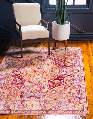 Vista 10 de Unique Loom Austin Collection Botanical, Medallion, Vintage Alfombra de área 4' 0" x 6' 0", Beige/Azul