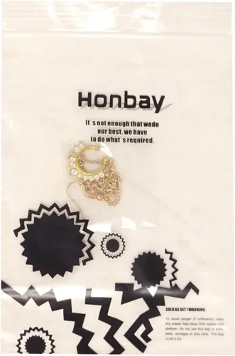 Vista 14 de Honbay Anillo de septum falso sin perforación, anillos indios para nariz con cadena de nariz a oreja, Aleación, cristal