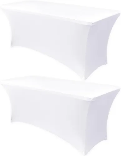 Vista 71 de Obstal Funda de mesa de elastano elástica de 4 pies para mesas plegables estándar, paquete de 2 manteles rectangulares universales ajustables