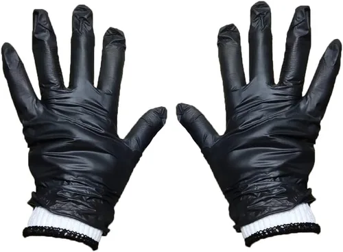 Vista 2 de LavaLock Guantes de barbacoa de nitrilo desechables negros de 5.5 mil gruesos de alta resistencia con 2 forros de algodón para cocinar al aire libre