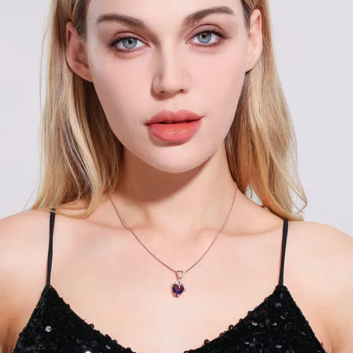 Vista 5 de AILUOR Elegante collar con colgante de amatista en forma de corazón, moda de lujo, oro rosa de 18 quilates, corazón de amor, joyería de cristal