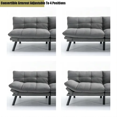 Vista 6 de Sofá cama futón, sofá futón plegable convertible, sofá pequeño transpirable para estudio compacto en sala de estar y dormitorio, oficinas, sofá Gris
