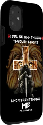 Vista 3 de Fundas para iPhone 11 Christian Phone Cases Men Bible Verse Philippians 4:13 Lion Case