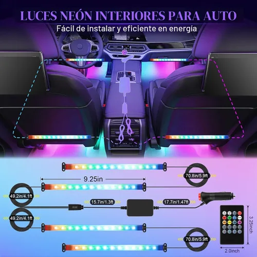 Vista 3 de LivTee Luces inteligentes para interiores de automóvil, luces LED RGB con control de aplicación, modo de música y bricolaje, diseño de 2 líneas