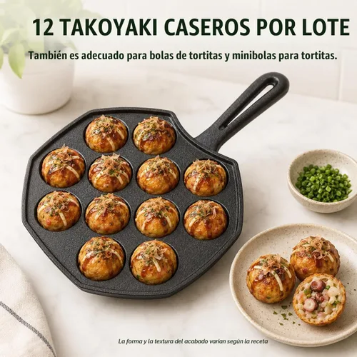 Vista 9 de Anxingo Sartén Takoyaki y Aebleskiver de hierro fundido, 12 agujeros, 7.5