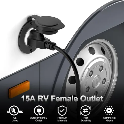Vista 4 de Toma de corriente con brida NEMA 5-15R - 110 V/120 V, 15 amperios, receptáculo de enchufe hembra redondo individual, resistente a la intemperie