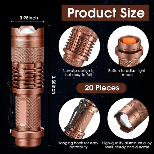 Vista 2 de Fumete 20 Piezas Linterna LED Mini 3 Modos Antorcha Táctica Pequeña Resistente al Agua Linterna de Bolsillo con Enfoque Ajustable Linterna Tipo