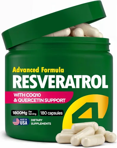 Vista 9 de Complejo de suplemento de resveratrol de 1800 mg - COQ10, quercetina, vitamina E, ascorbato de calcio - Potente fórmula antioxidante para mejorar