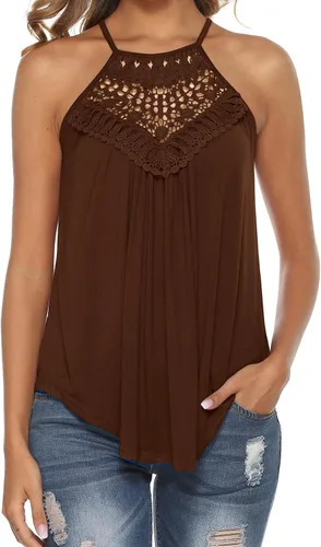 Vista 26 de Bluetime Halter Tops Women Sleeveless Crochet Flowy Cute Summer Tank Tops Negro