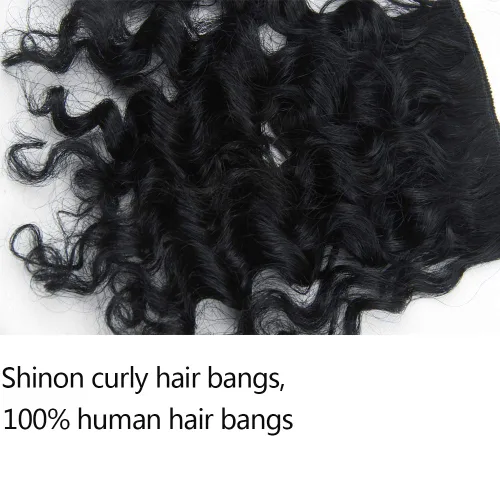 Vista 7 de Shinon Flequillo rizado de cabello humano con clip, extensiones de cabello real 10 A, color negro