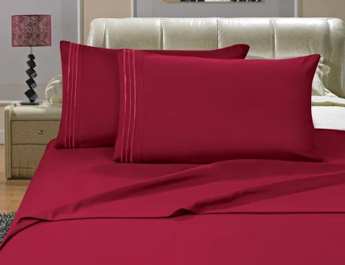 Vista 3 de Elegance Linen - Juego de sábanas de 1500 hilos para cama king size (4 unidades, 4 unidades), color burdeos