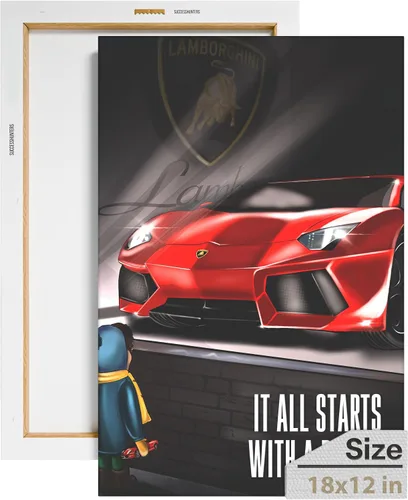 Vista 29 de Arte de pared motivacional para la oficina, lienzo de arte de súper auto, decoración automotriz inspiradora para los amantes de Porsche Sportscar