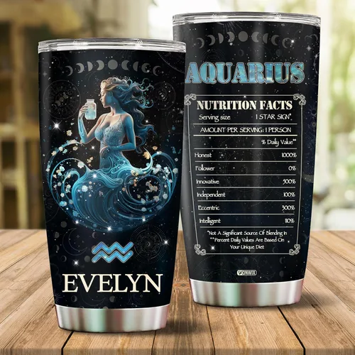 Vista 2 de Regalos personalizados de acuario para mujeres, constelación del zodiaco, astrología, aislado, 20 onzas, taza de café de acero inoxidable con tapa