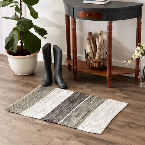 Vista 2 de DII Colección Chindi Rug Collection, reversible, hilo reciclado, teñido a mano, 2 x 3 pies, gris