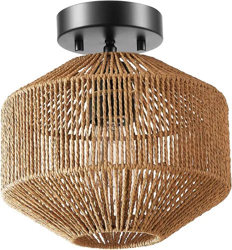 Vista 16 de Globe Electric 65898 Lámpara de techo empotrada de 1 luz, blanco mate, pantalla de bambú natural