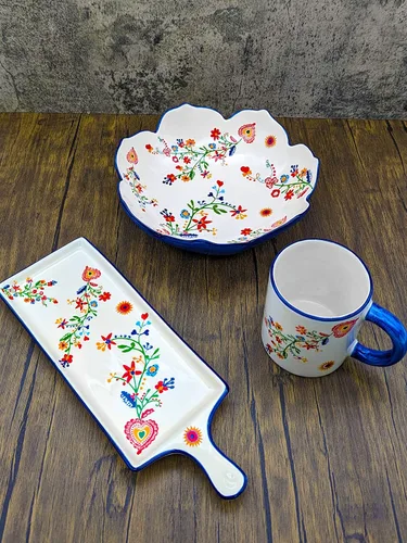 Vista 7 de Cerámica portuguesa Alcobaça Tabla de servir queso de cerámica floral