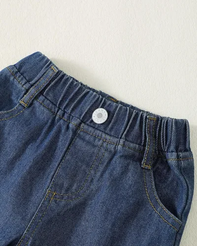 Vista 6 de Conjunto de ropa de bebé para niño pequeño, sudadera de mezclilla, pantalones de mezclilla para otoño e invierno