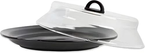 Vista 5 de Cubierta de vidrio para salpicaduras de microondas de 10.5 pulgadas para alimentos, tapa de placa de borosilicato con mango de silicona fría al