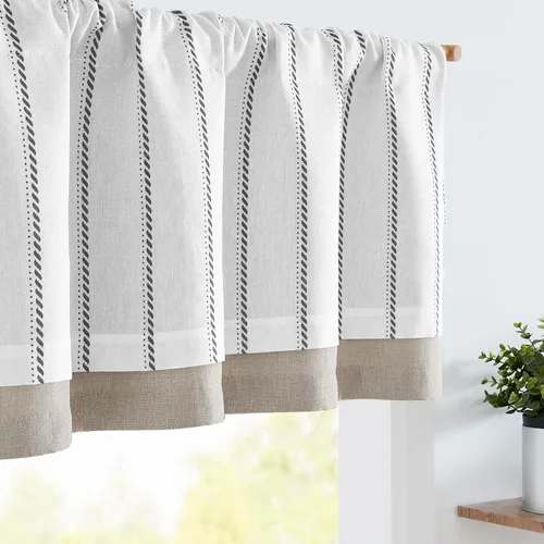 Vista 22 de jinchan Cenefa de Lino a Rayas para Ventanas de 16 Pulgadas Cortinas Opacas para Ventana Pequeña Estilo Granja Cenefa de Doble Capa para Sala