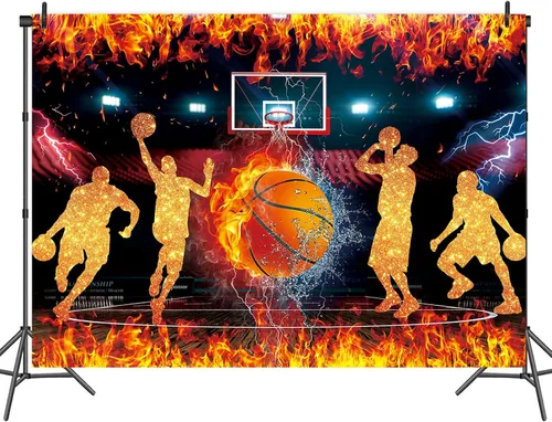 Vista 2 de Fondo temático de baloncesto para fotografía, 7 x 5 pies, Star Slam Dunk Baloncesto Deportes Fondo para niños Baloncesto Feliz Cumpleaños Decoración