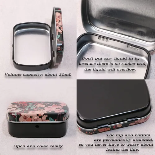 Vista 3 de Mini Skater Pequeña caja de almacenamiento portátil de metal, mini latas rectangulares con bisagras vacías con tapa, organizador para el hogar