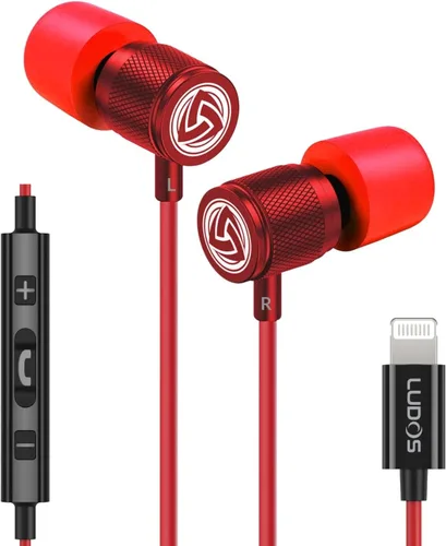 Vista 26 de LUDOS Auriculares con cable ultra intraauriculares, 5 años de garantía, auriculares con micrófono, auriculares con cancelación de ruido, espuma