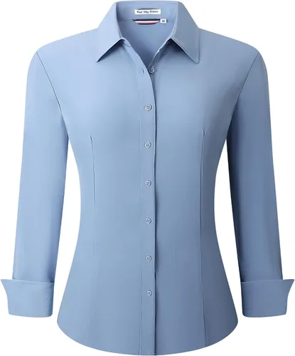 Vista 15 de Esabel.C - Camisa de trabajo con botones de manga larga para mujer, elástica, corte regular
