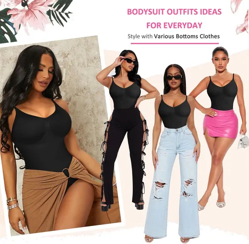 Vista 3 de BRABIC Body sin mangas con cuello en V para mujer con control de abdomen