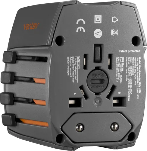 Vista 6 de Ventev Global Charginghub 300 Carga simultáneamente dos dispositivos USB, el adaptador de viaje de dos puntas funciona en más de 150 países, se