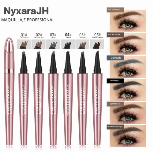 Vista 6 de Bolígrafo de cejas de 4 puntas con cepillo, larga duración de 24 horas, efecto microblading impermeable, 6 colores disponibles, trazos similares al