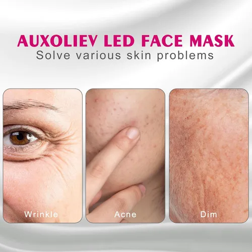 Vista 3 de Máscara facial LED para terapia de luz, máscara facial LED para el cuidado de la piel, luz roja y azul para reducir el acné de arrugas faciales