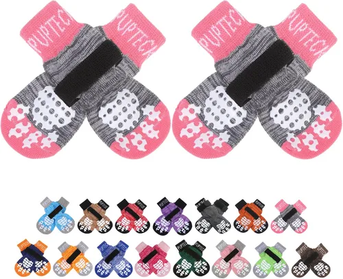 Vista 24 de PUPTECK Calcetines antideslizantes para perros con agarres de doble cara para perros pequeños, medianos y grandes, suelos de madera dura que evitan