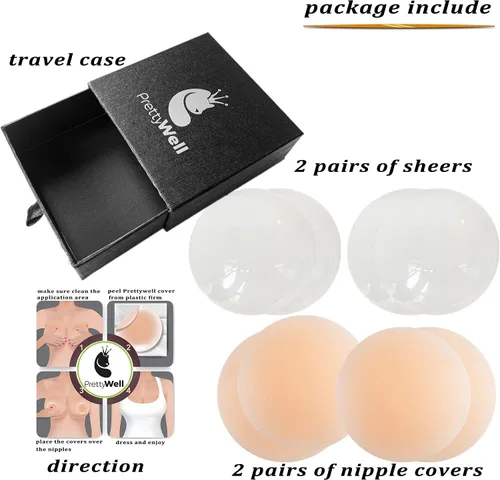 Vista 6 de PRETTYWELL Fundas para pezones para mujer, impermeables, reutilizables, ultrafinas, de silicona, adhesivas, para pezones